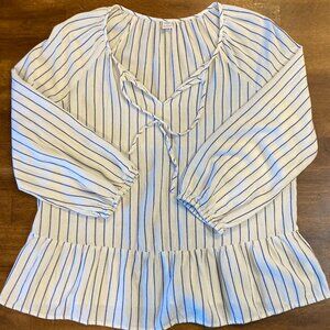 Old Navy Blue Striped Peplum-Hem Swing Blouse for Women Size Large NWOT!